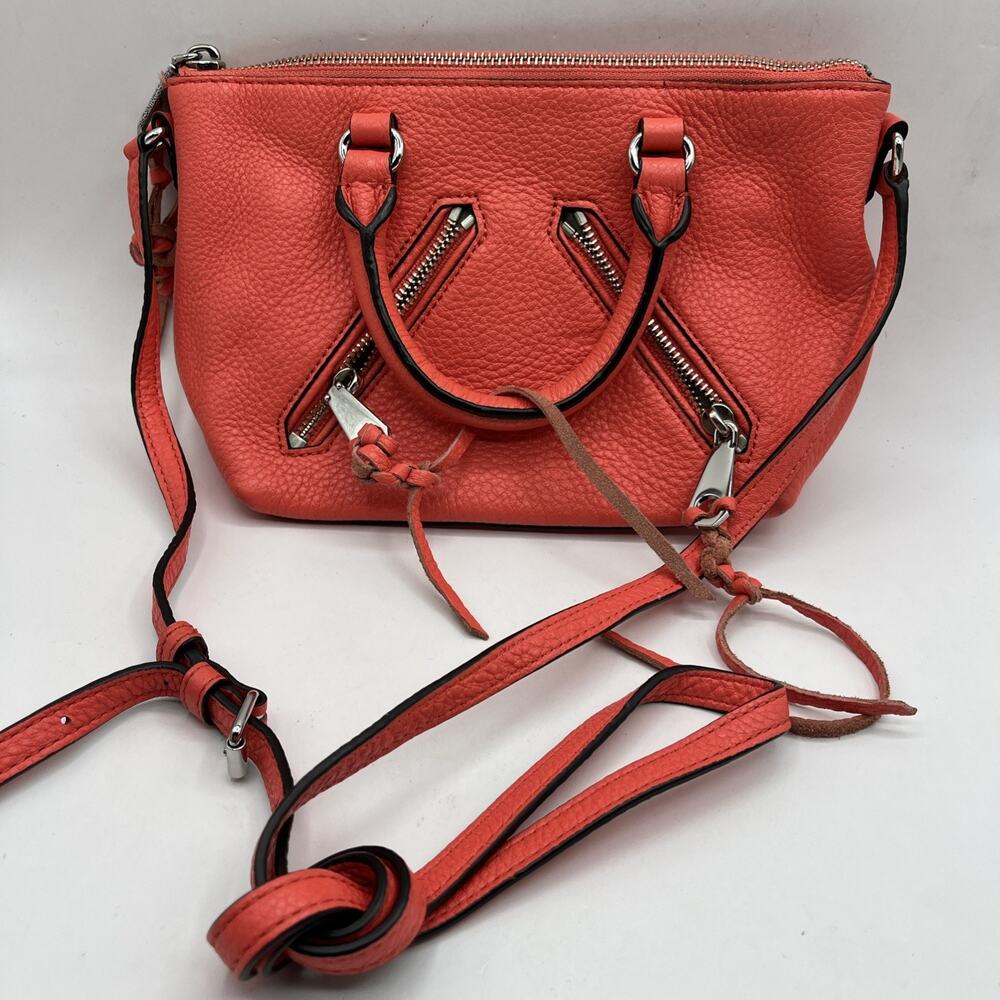 Rebecca Minkoff Coral Pink Pebbled Leather Crossbody Satchel Bag Purse READ ASIS